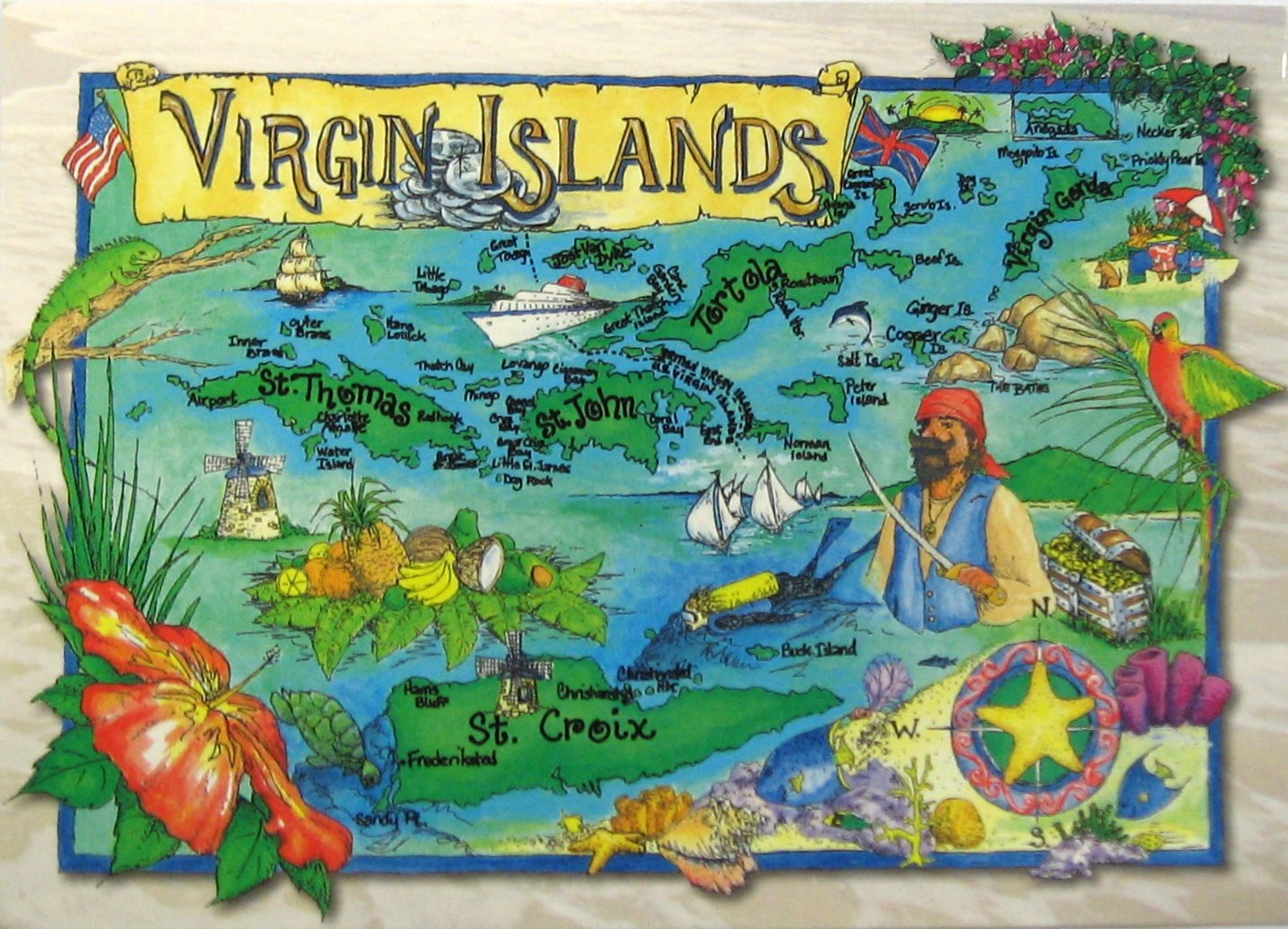 Postcards of Nations US Virgin Islands map
